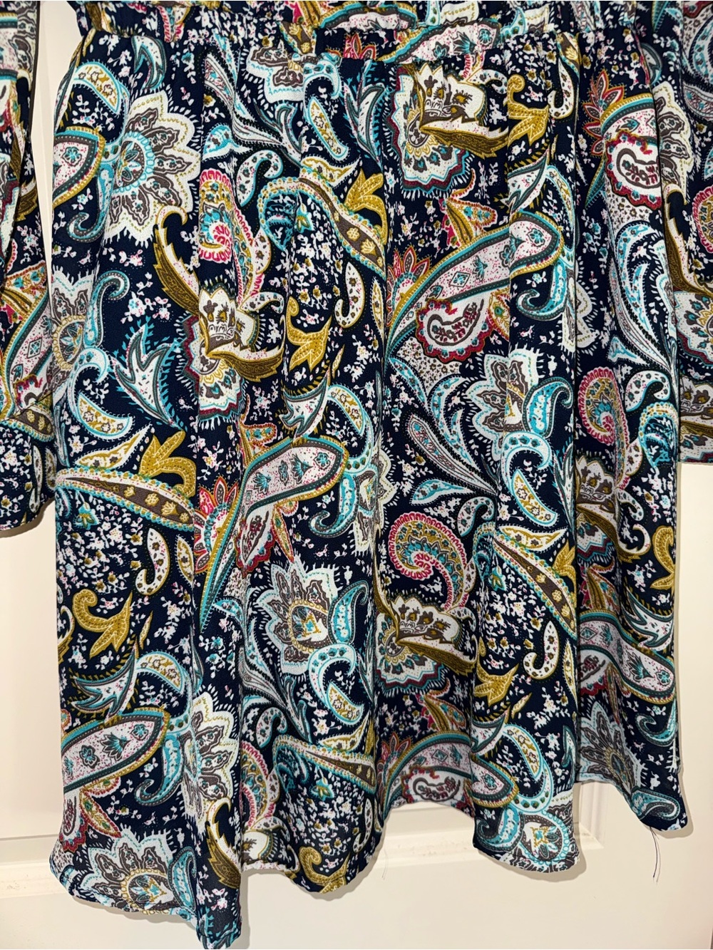 Boutique Paisley Long Sleeve Dress Small Navy Blue Boho V-Neck Mini - Picture 5 of 6